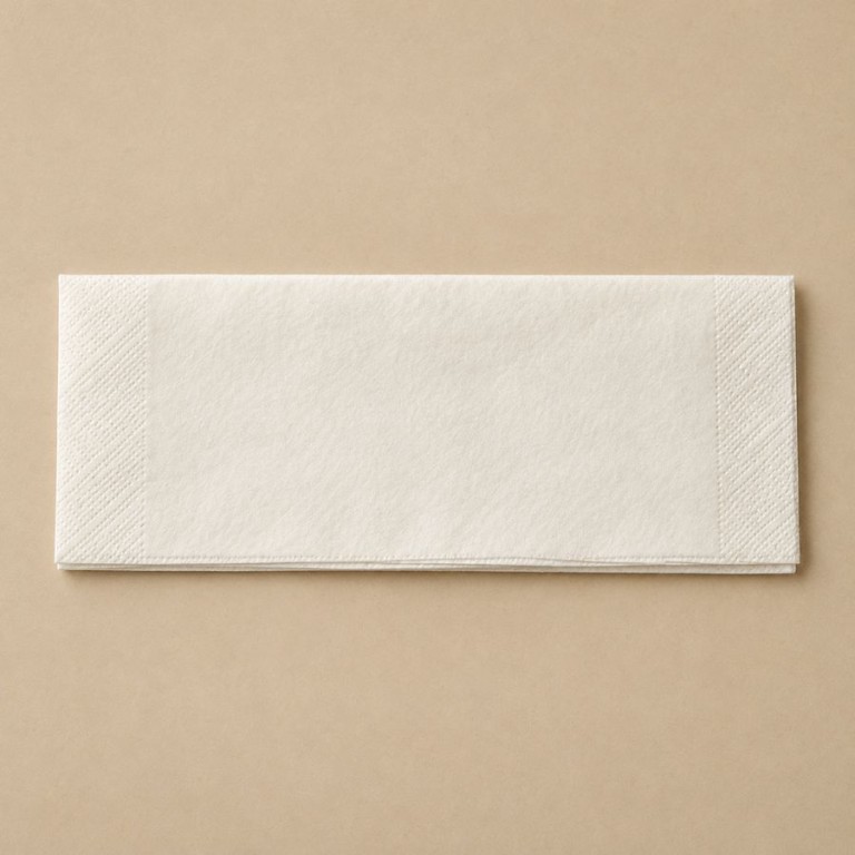 Serviette blanche pliée en deux pour former un rectangle horizontal.